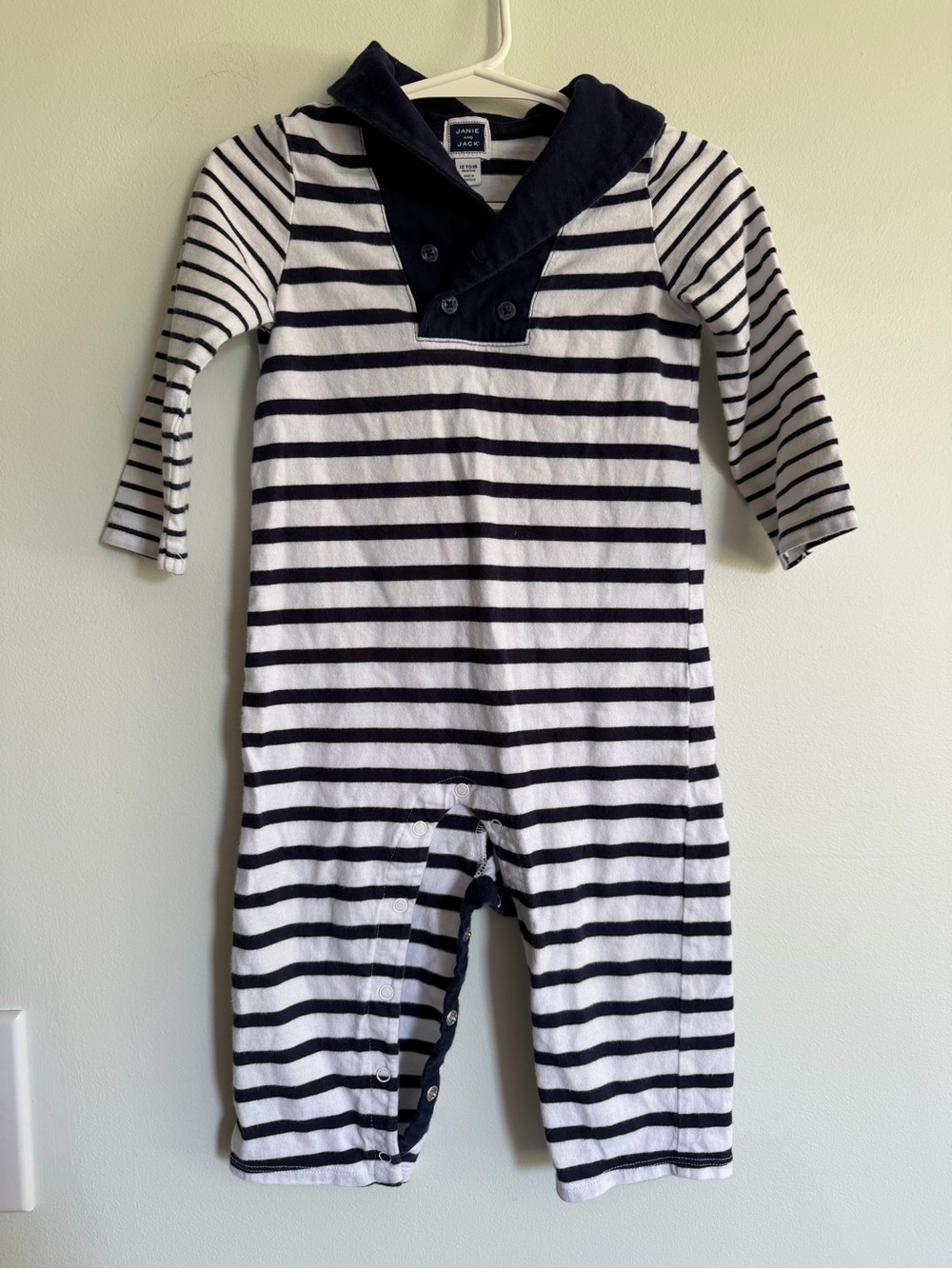 Janie and Jack Baby Navy White Striped One-Piece Sailor Nautical Classic Cotton